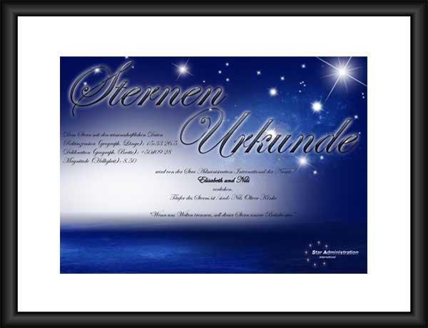 urkunde-detail Sternurkunde mit Rahmen